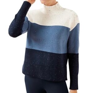 Talbots Mock Neck Speckled Blue Cream Striped Coastal Preppy Sweater NWT Size PM